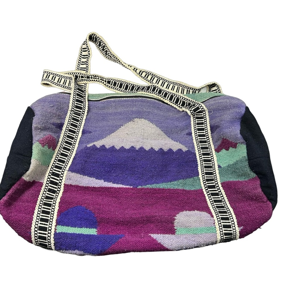 Southwestern Wool Woven Boho Purple Green Large Luggage Weekender Duffle Bag